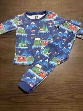The Children's Place Navy Blue Holiday Train Pajama Set